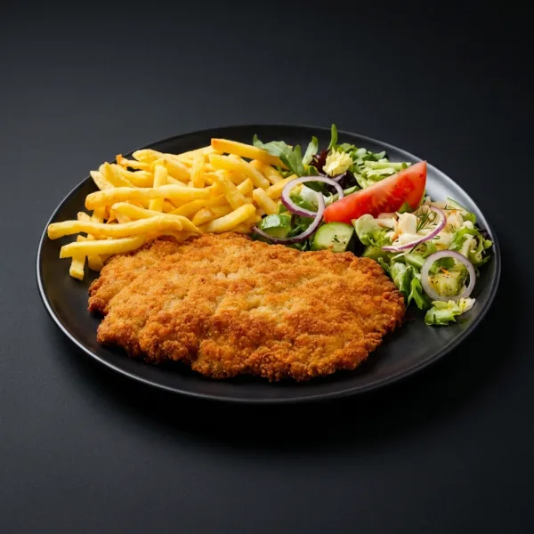 SNITEL DE PORC PANE CU CARTOFI PRAJITI