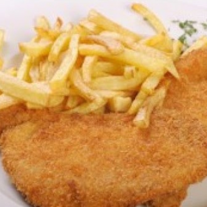  SNITEL DE PORC PANE CU CARTOFI PRAJITI (350g)